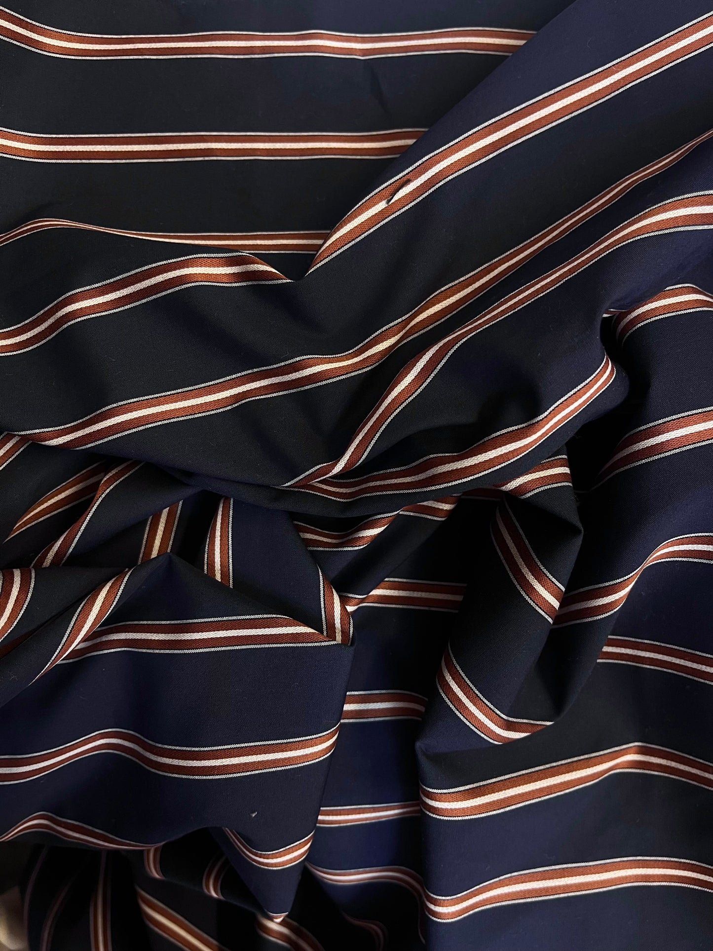 Nautical Stripe Cotton Shirting - Navy, Brown & White