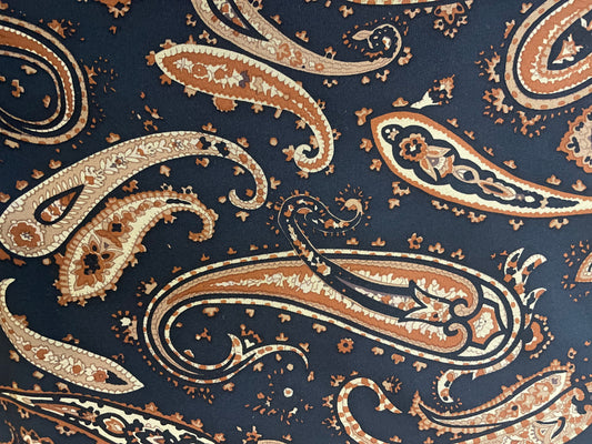 Paisley Printed Silk Chiffon - Brown & Navy