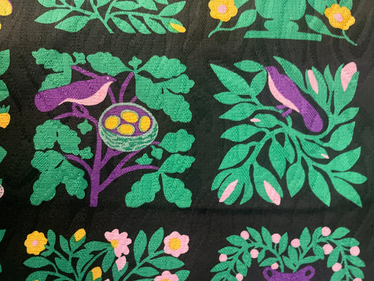 Designer Textured Print Cotton - Green, Black & Purple