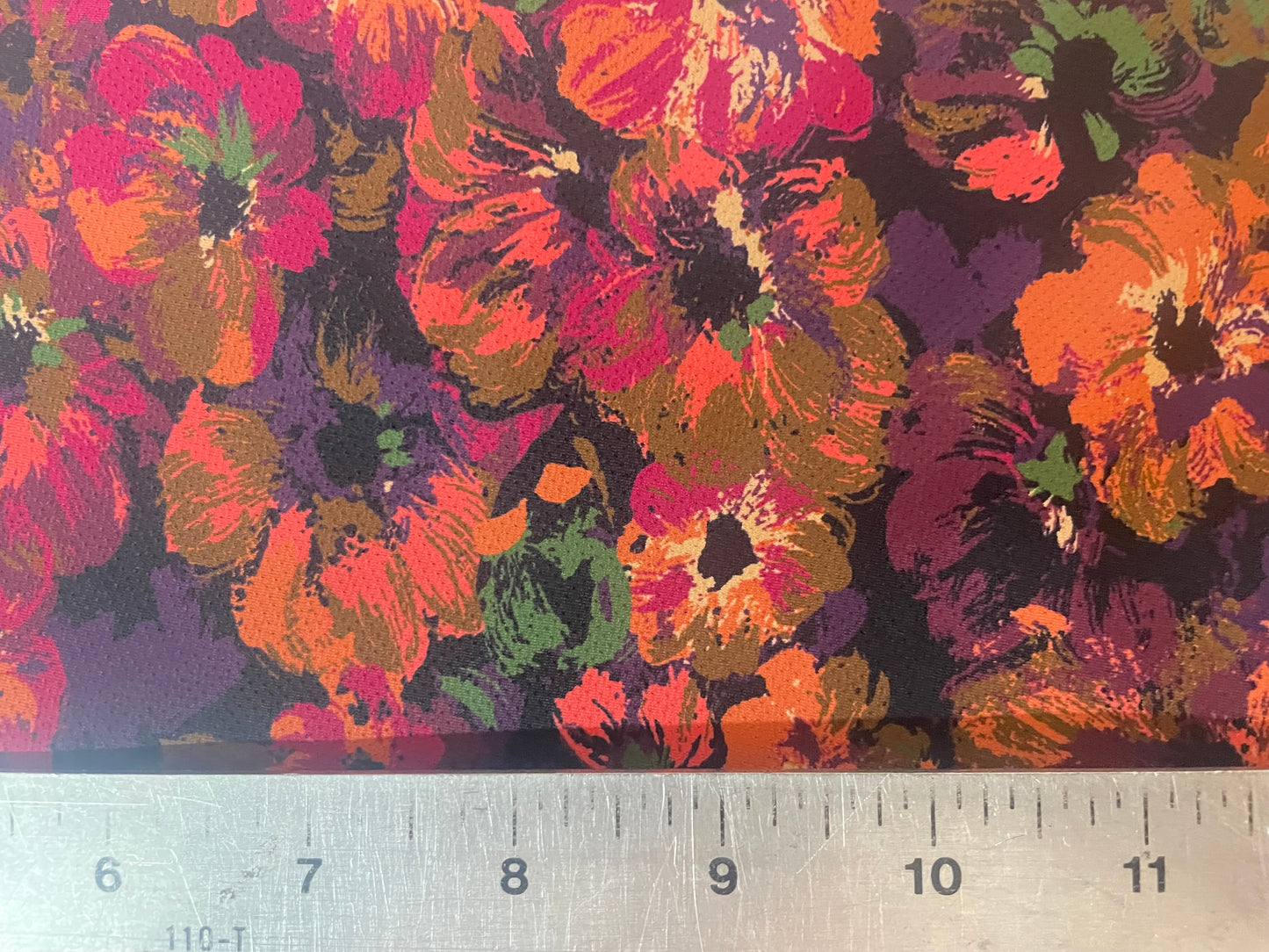 Italian Textured Poly Jersey Print - Black, Green, & Peach
