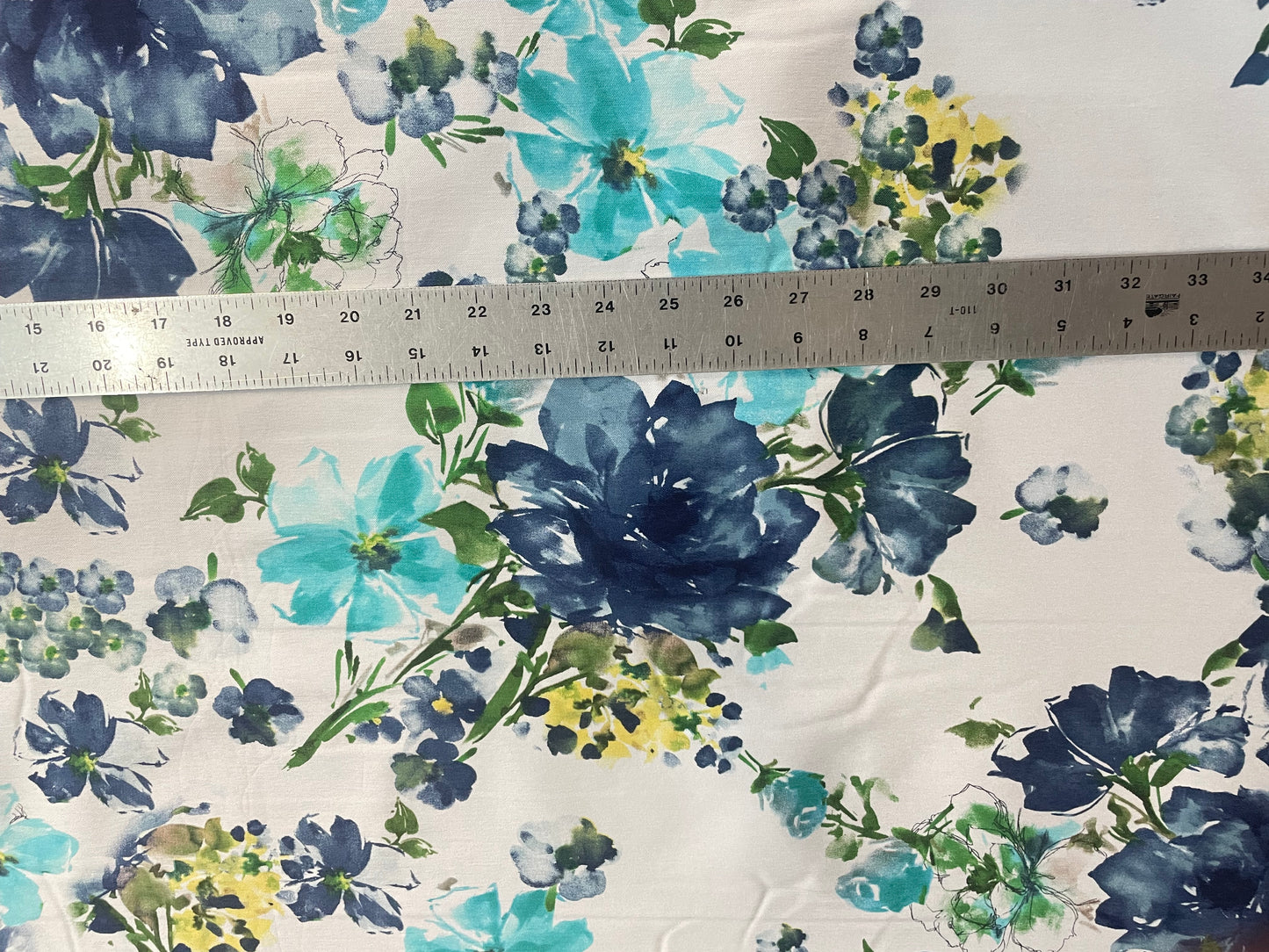 Stretch Twill Rayon Spandex - Watercolor Floral - Blue & White