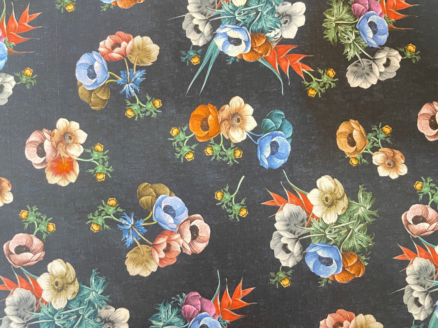 Italian Floral Print Stretch Cotton - Black & Multicolor