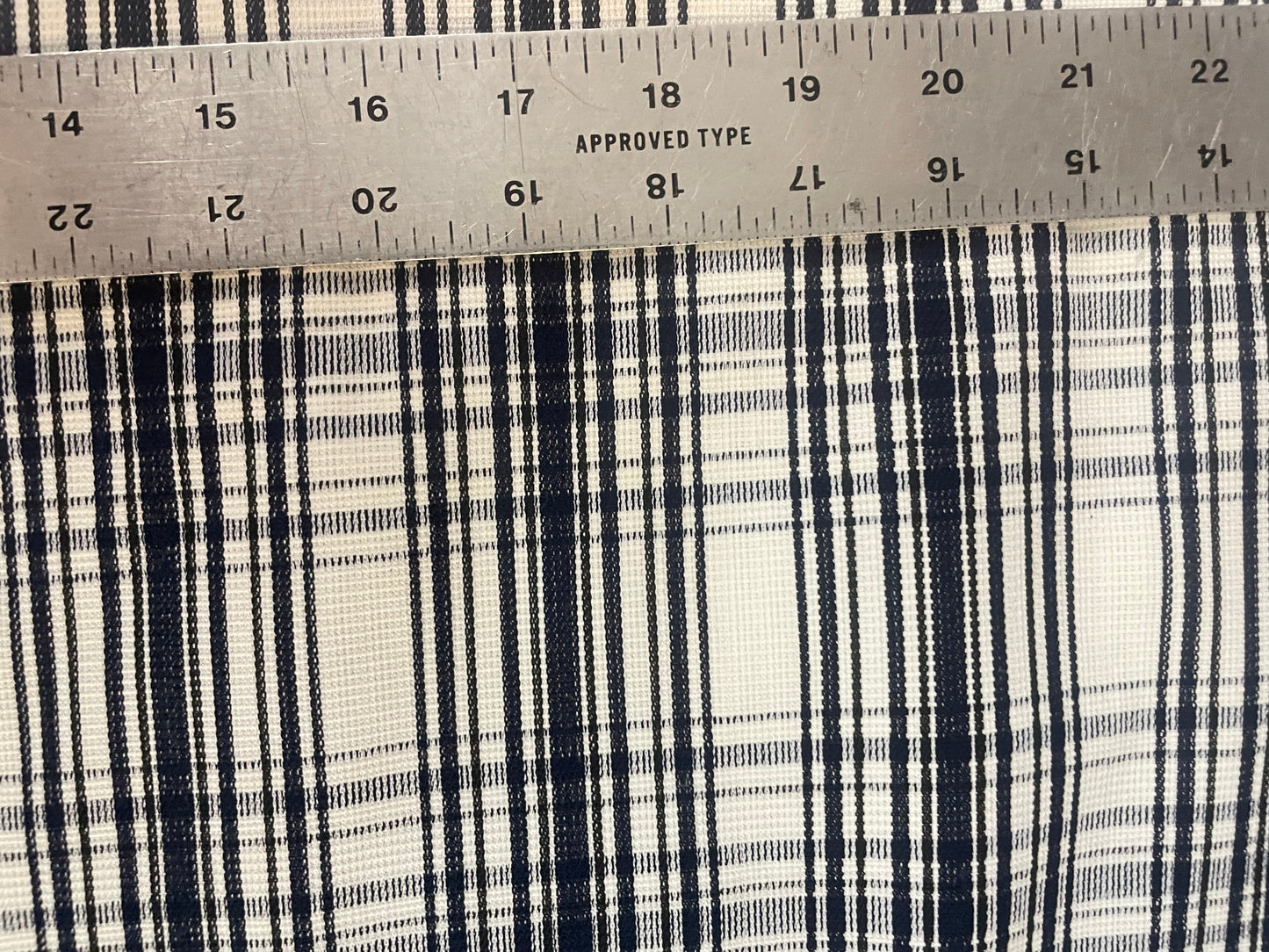 Stretch Textured Cotton Plaid Print - Navy & White