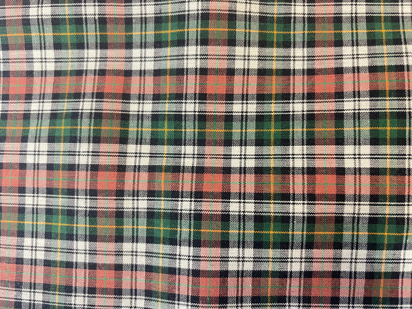 Plaid Cotton Shirting - Green, Orange, Black & White