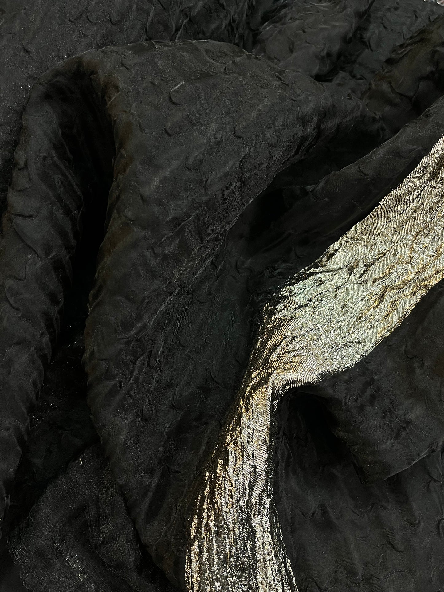 Textured Silk & Poly Organza - Black & Gold Lurex