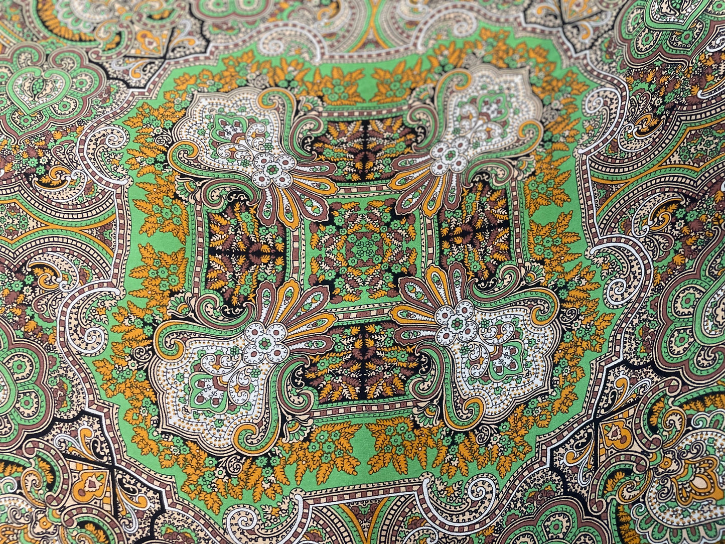 Paisley Printed Silk Chiffon - Green, Orange & Brown