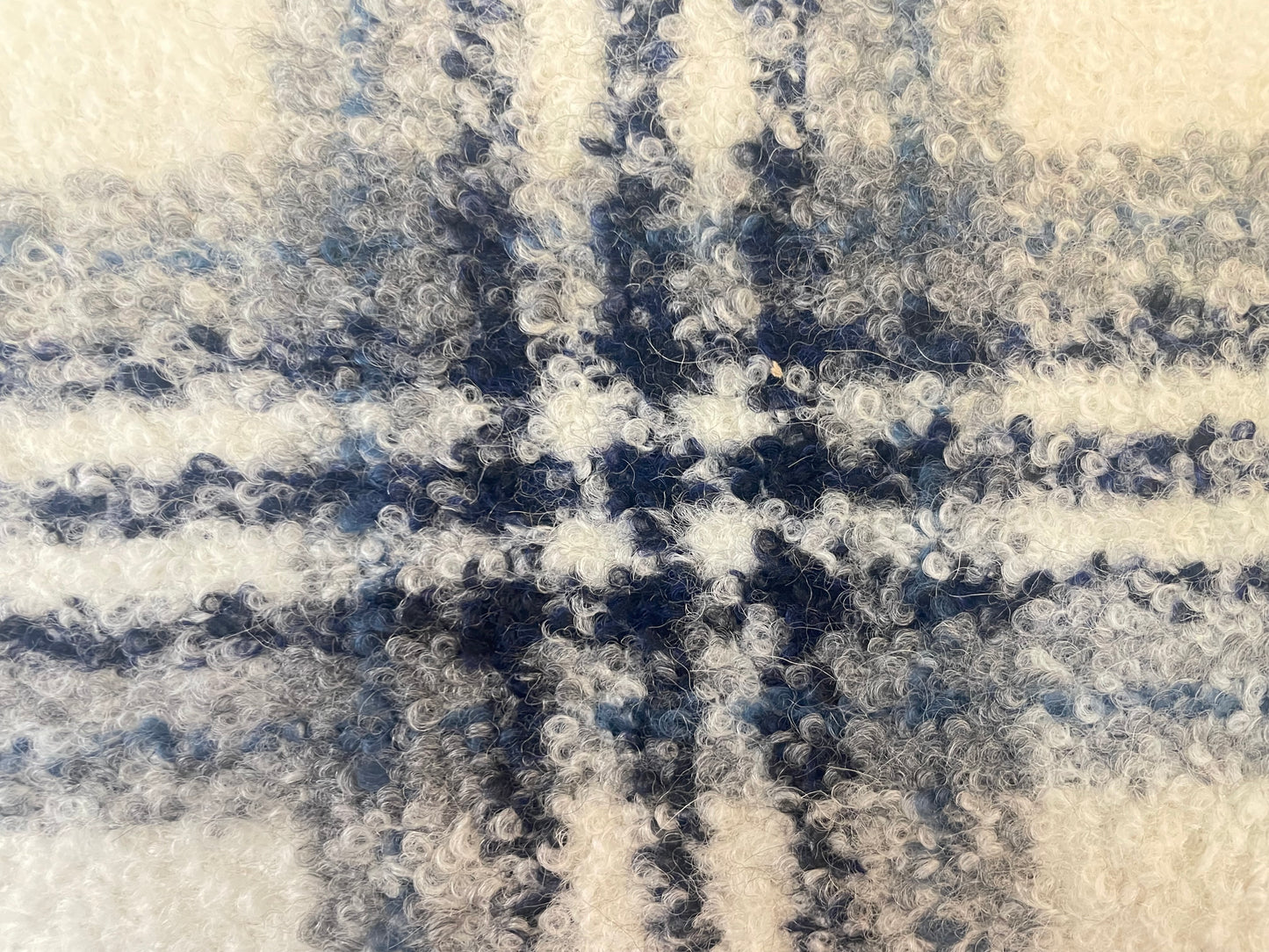 Italian Designer Plaid Wool Boucle - Cream, Grey & Blue