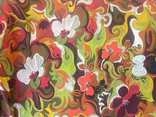 Italian Textured Poly Jersey Print - Green, Orange & Red