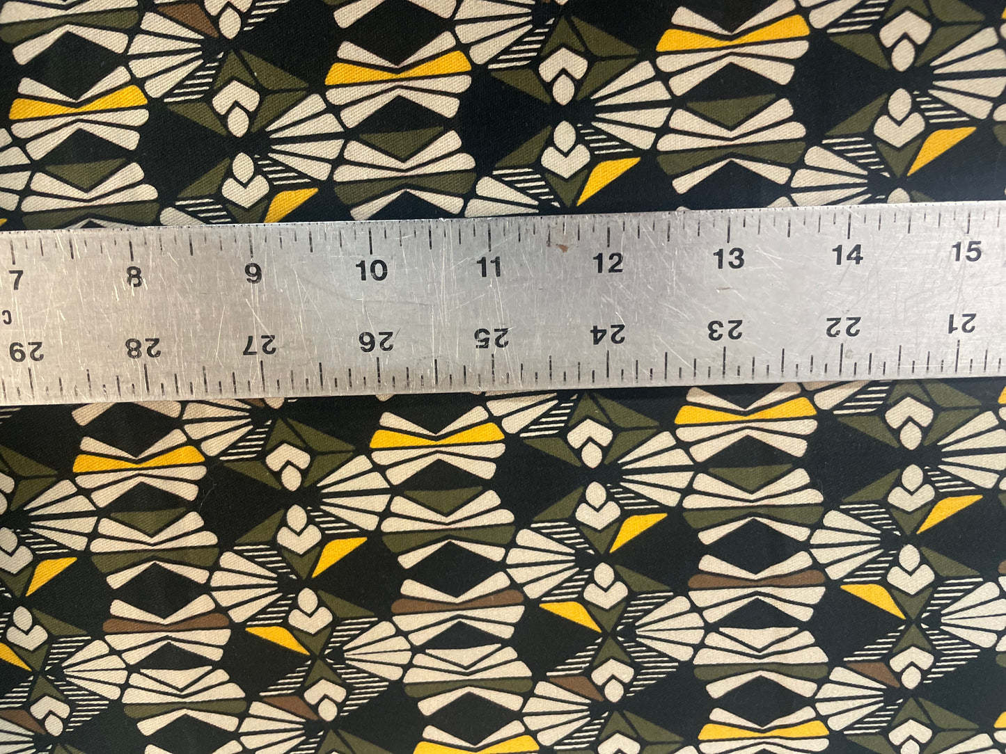 Stretch Geometric Printed Twill Cotton - Green, Yellow, Brown & Black