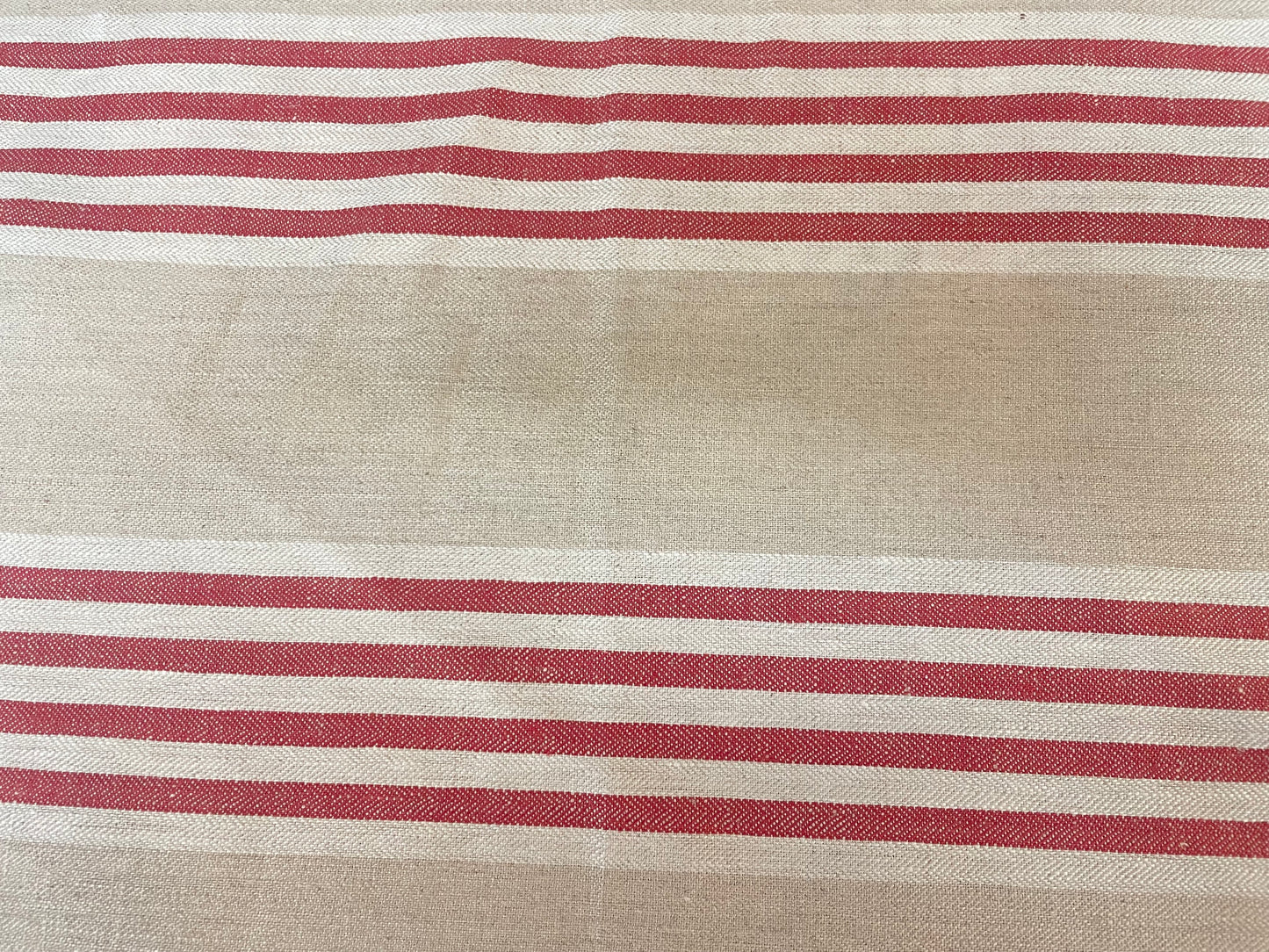 Herringbone Stripe Linen - Red, White & Beige