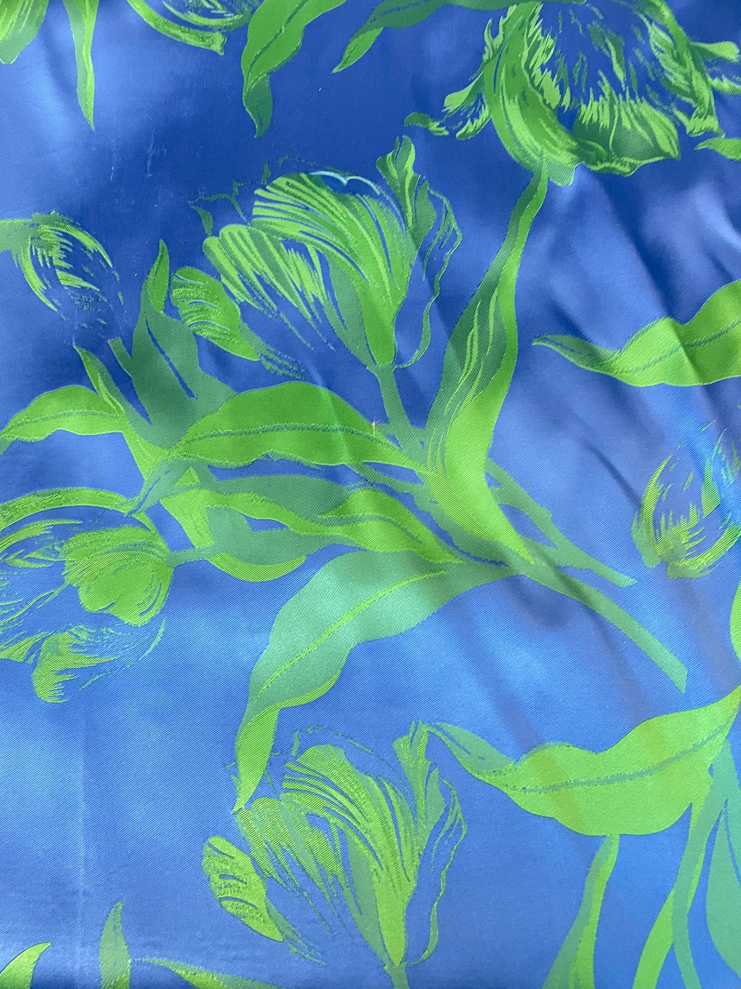 Italian Jumbo Tulip Poly Zibeline Satin - Double Sided - Tropical Green & Blue