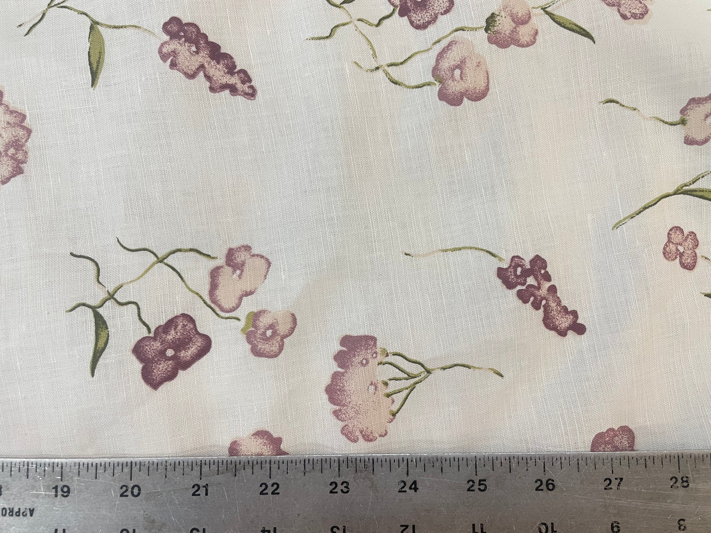Floral Cotton & Linen Print - Ivory, Green & Purple