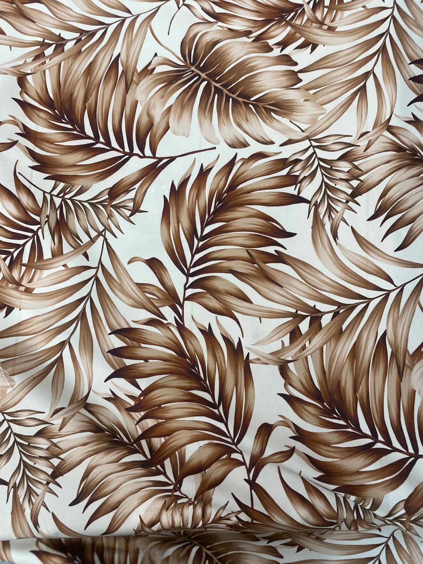 Tropical Leaf Print Cotton Satin - Brown & Off-White