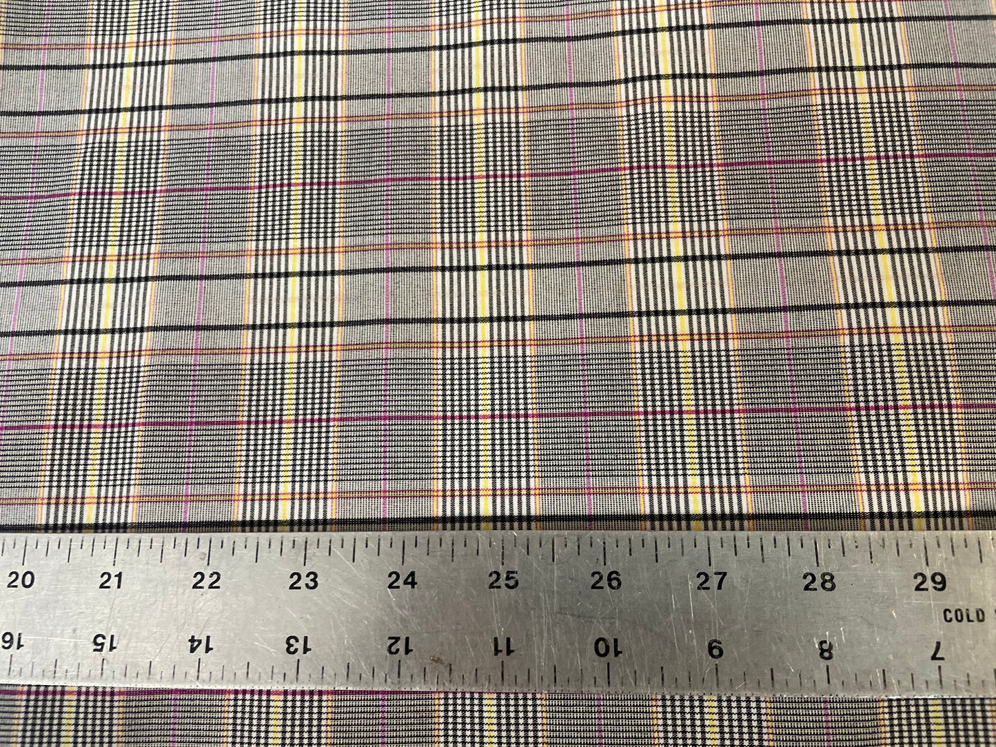 Stretch Plaid Poly Rayon Suiting - Black, White, Pink, Yellow & Orange