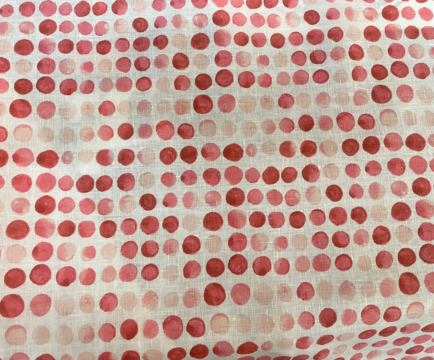 Italian Linen Print - Watercolor Polka Dot - White & Red