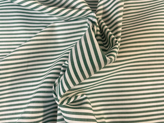 Italian Stripe Cotton Shirting - Washed Green & Off-White