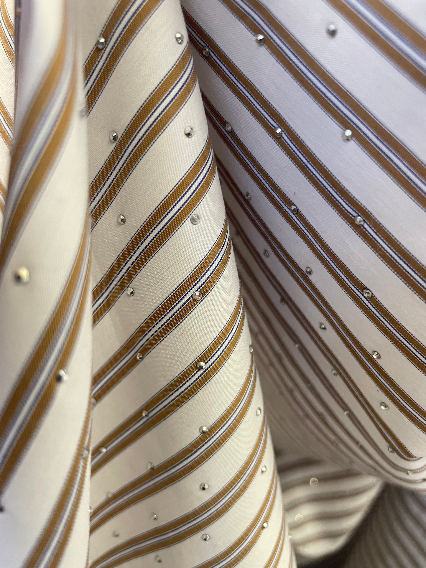 Rhinestone Stripe Cotton Shirting - Ivory, Tan & Grey