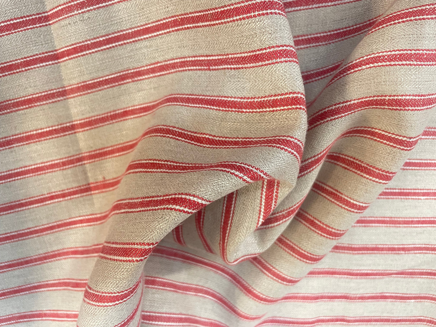 Regimental Stripe Linen - Red, White & Beige