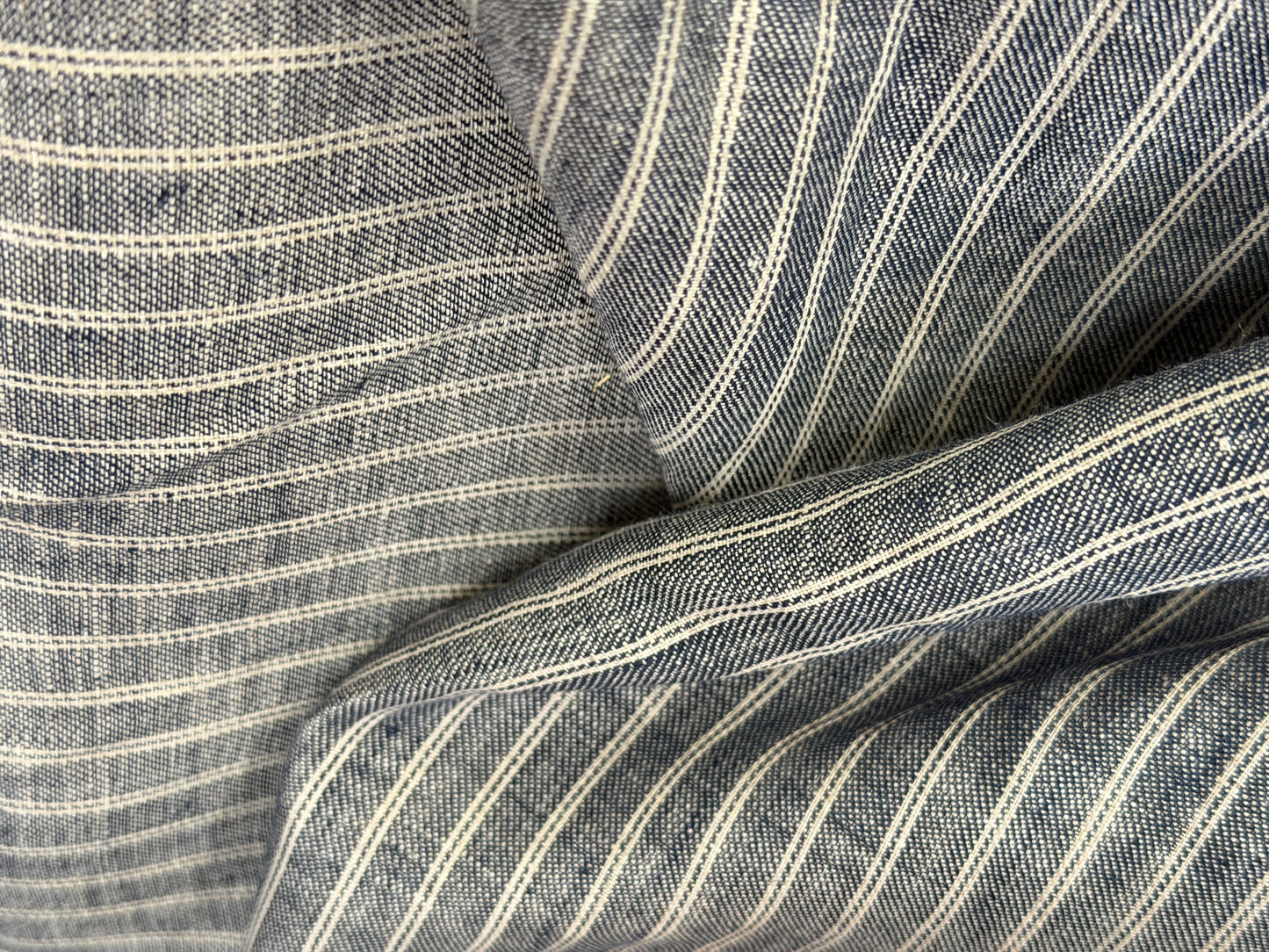 Linen Stripe - Ivory & Denim Blue