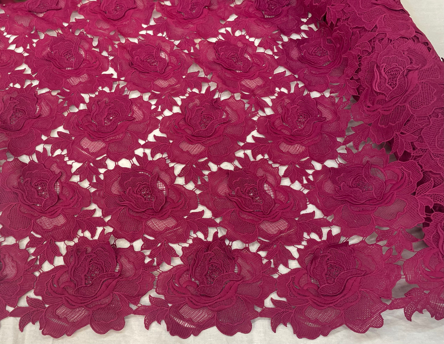 Floral Appliqued Cotton Lace - Fushia Pink