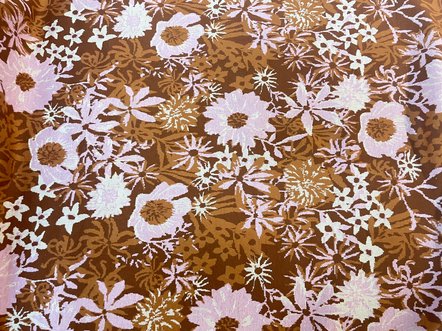 Floral Print Cotton French Terry - Brown, Pink & White