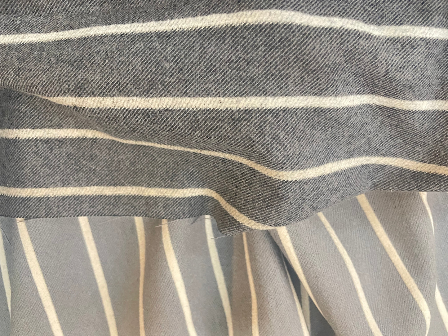 Italian Brushed Cotton Twill Stripe - Grey & Off-White