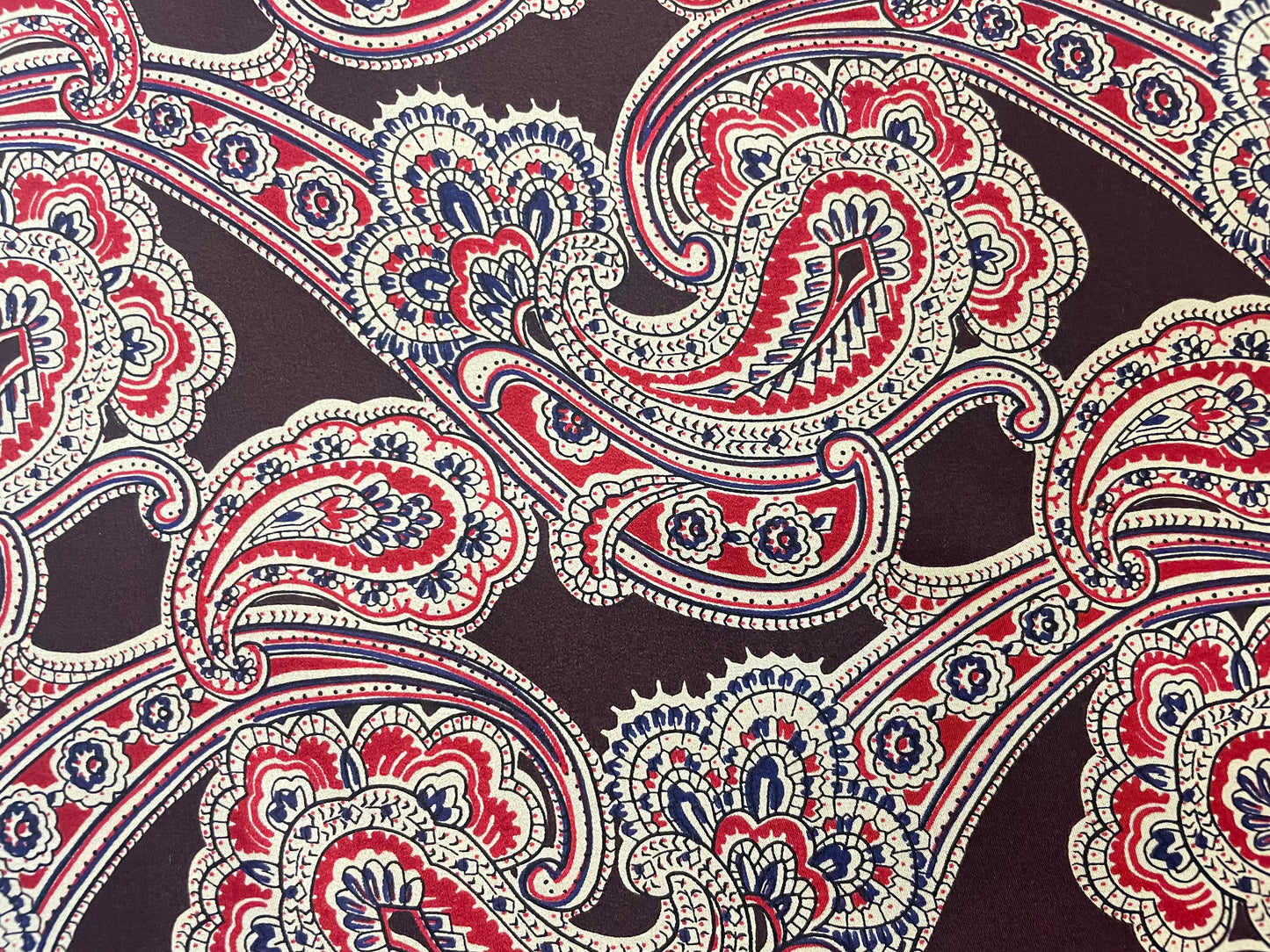 Printed Silk Crepe De Chine - Paisley - Brown, Red & Beige