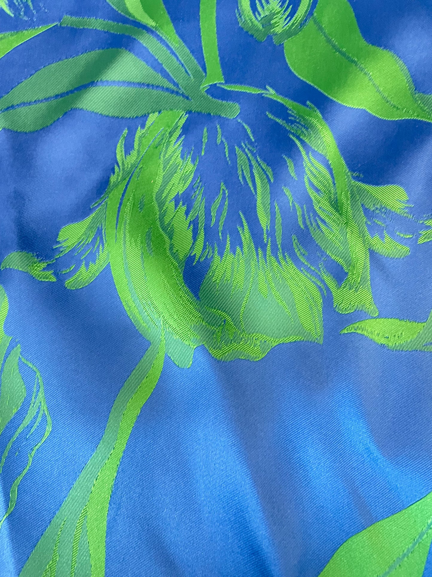 Italian Jumbo Tulip Poly Zibeline Satin - Double Sided - Tropical Green & Blue