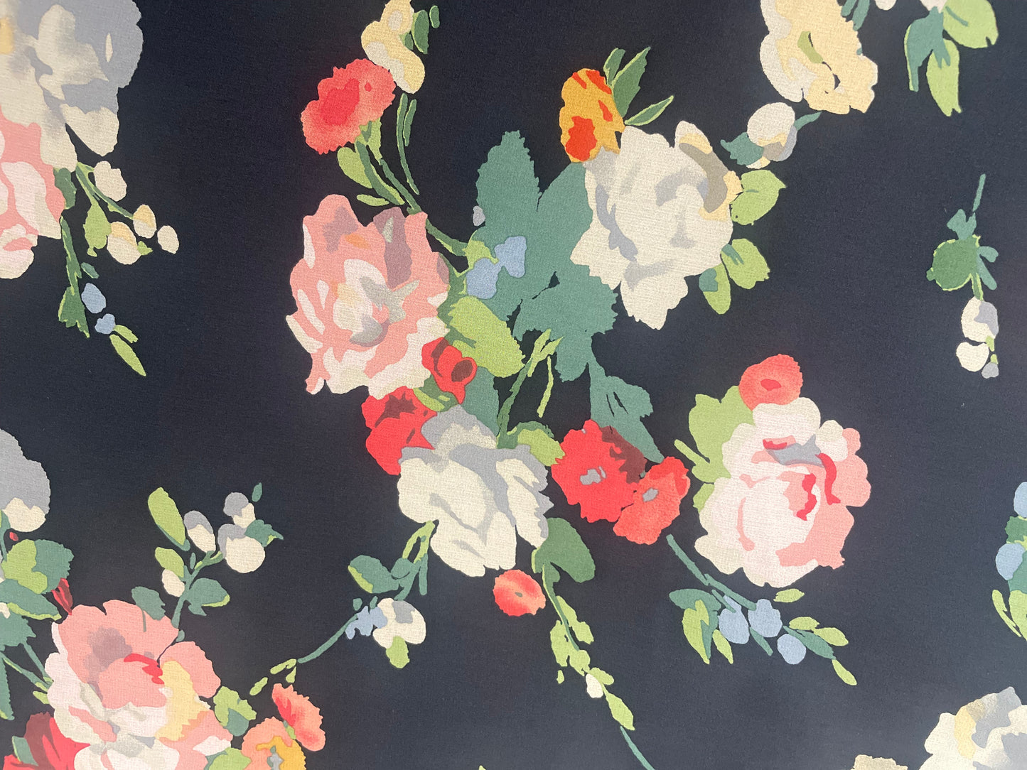 Jumbo Floral Printed Silk Chiffon - Navy, Pink & Green