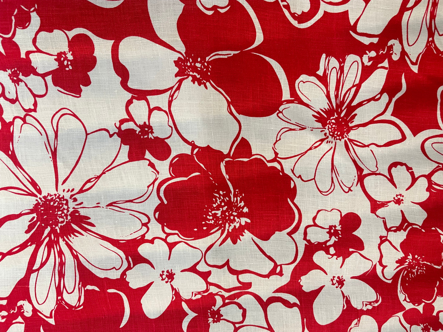 Floral Printed Linen - Red & White