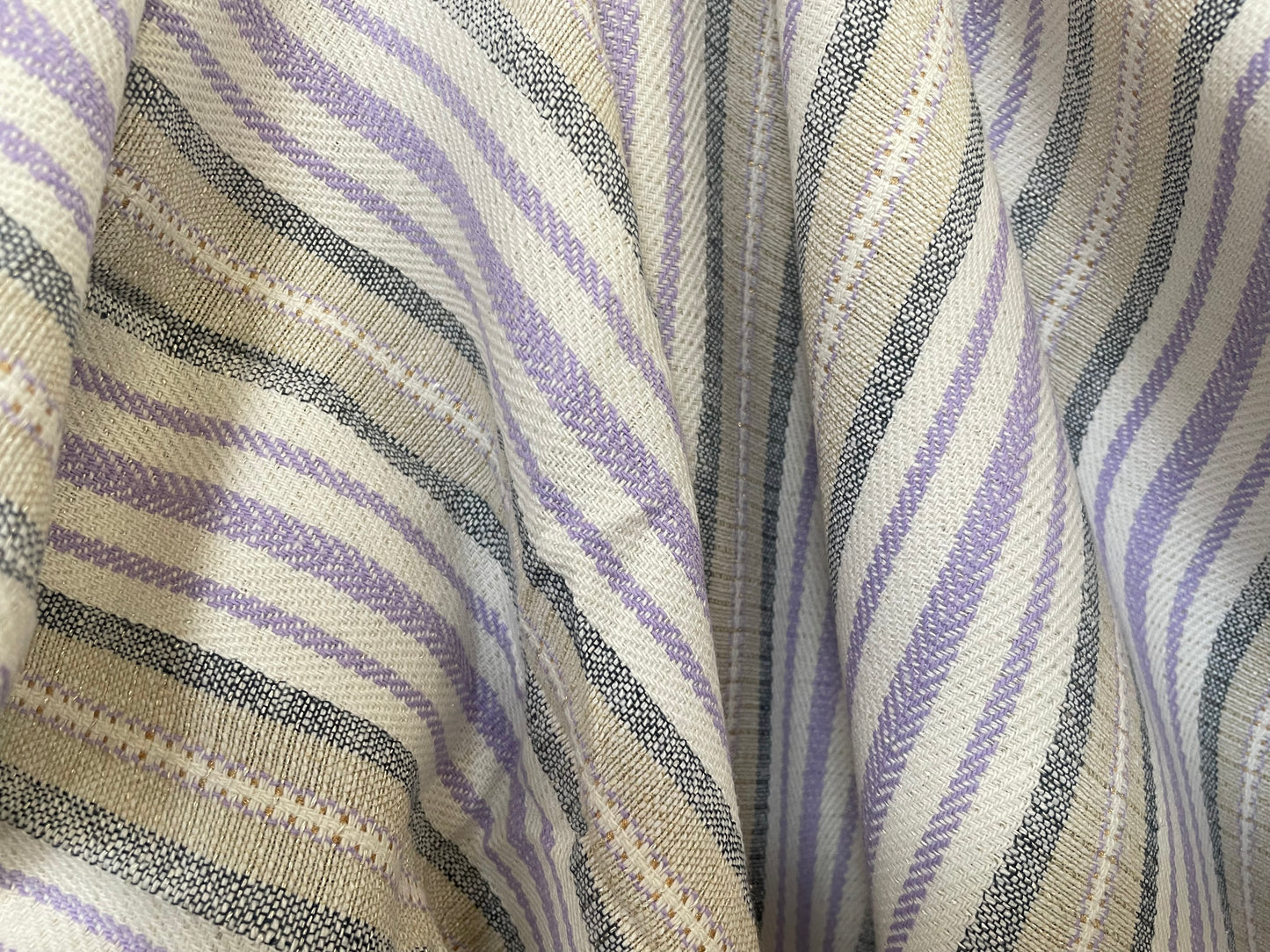 Textured Cotton Stripe - Off-White, Purple, Grey & Gold Lurex