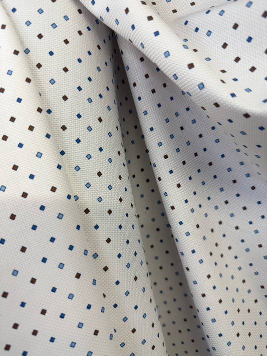 Italian Textured Printed Cotton - White, Brown, Blue