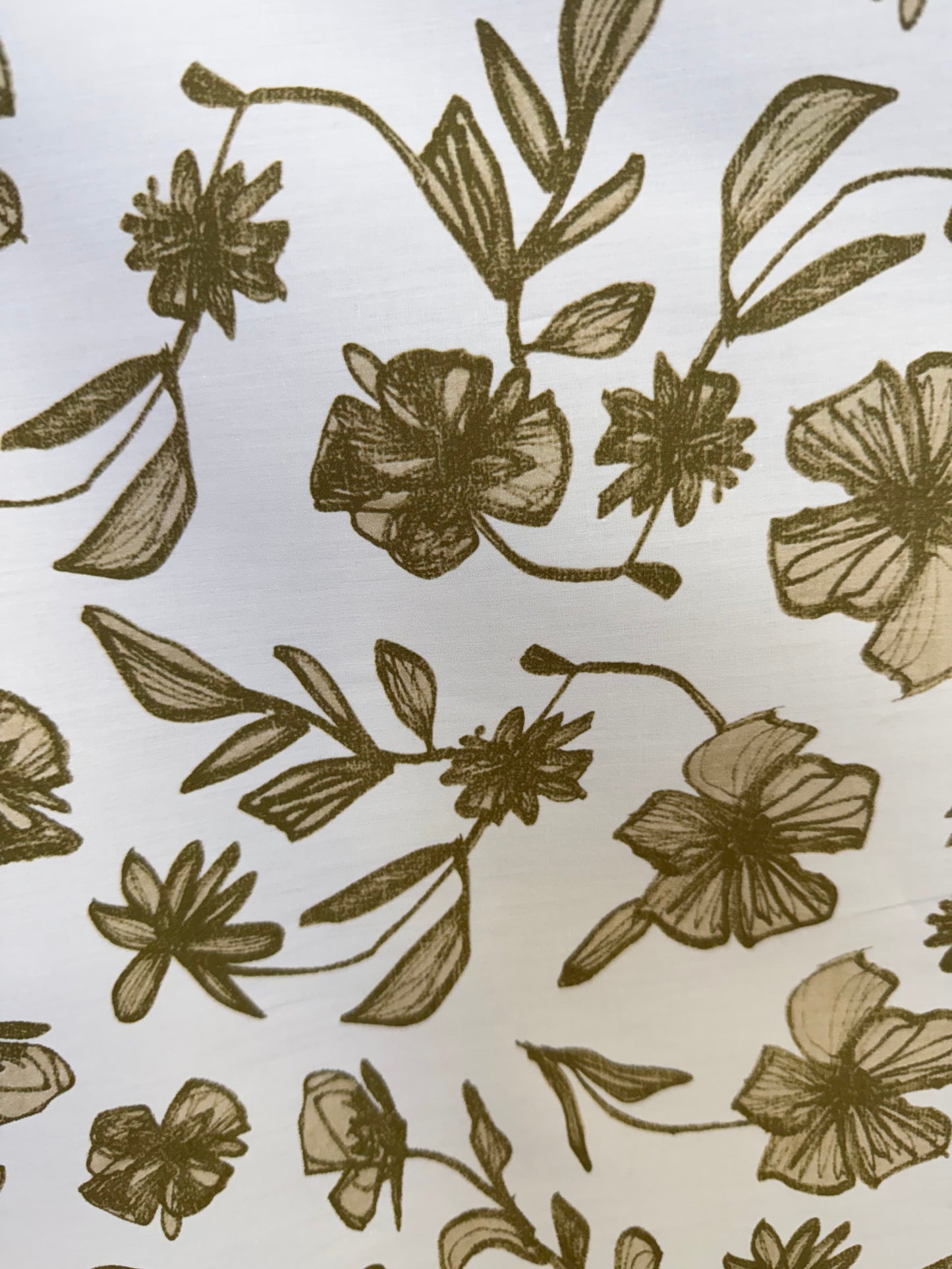Italian Floral Printed Cotton - White, Olive & Beige