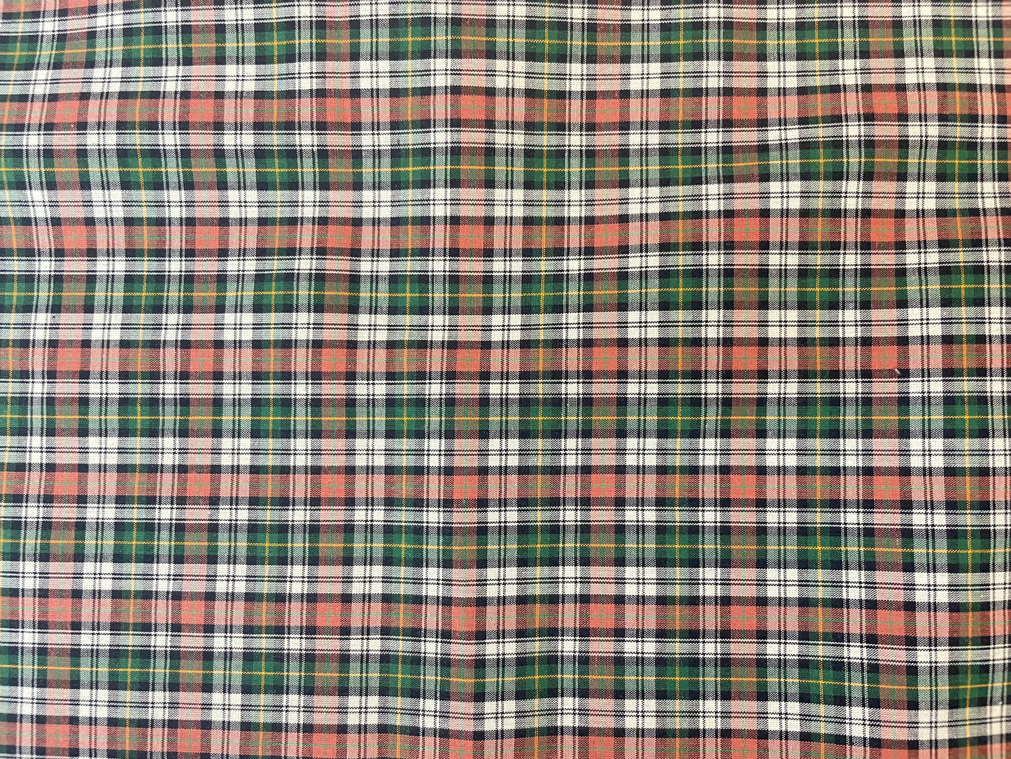 Plaid Cotton Shirting - Green, Orange, Black & White