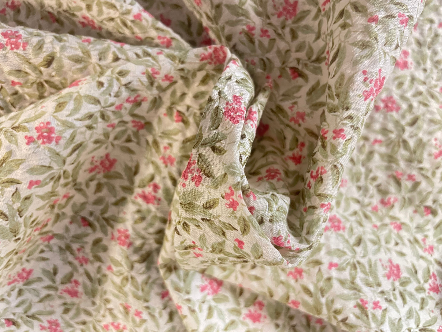 Japanese Textured Stretch Print Cotton - Pink, Green & White