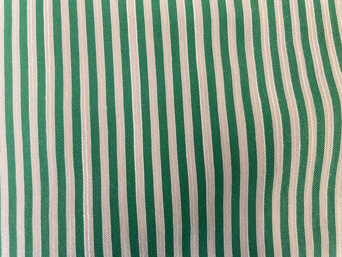 Italian Stripe Cotton Shirting - Kelly Green & Off White