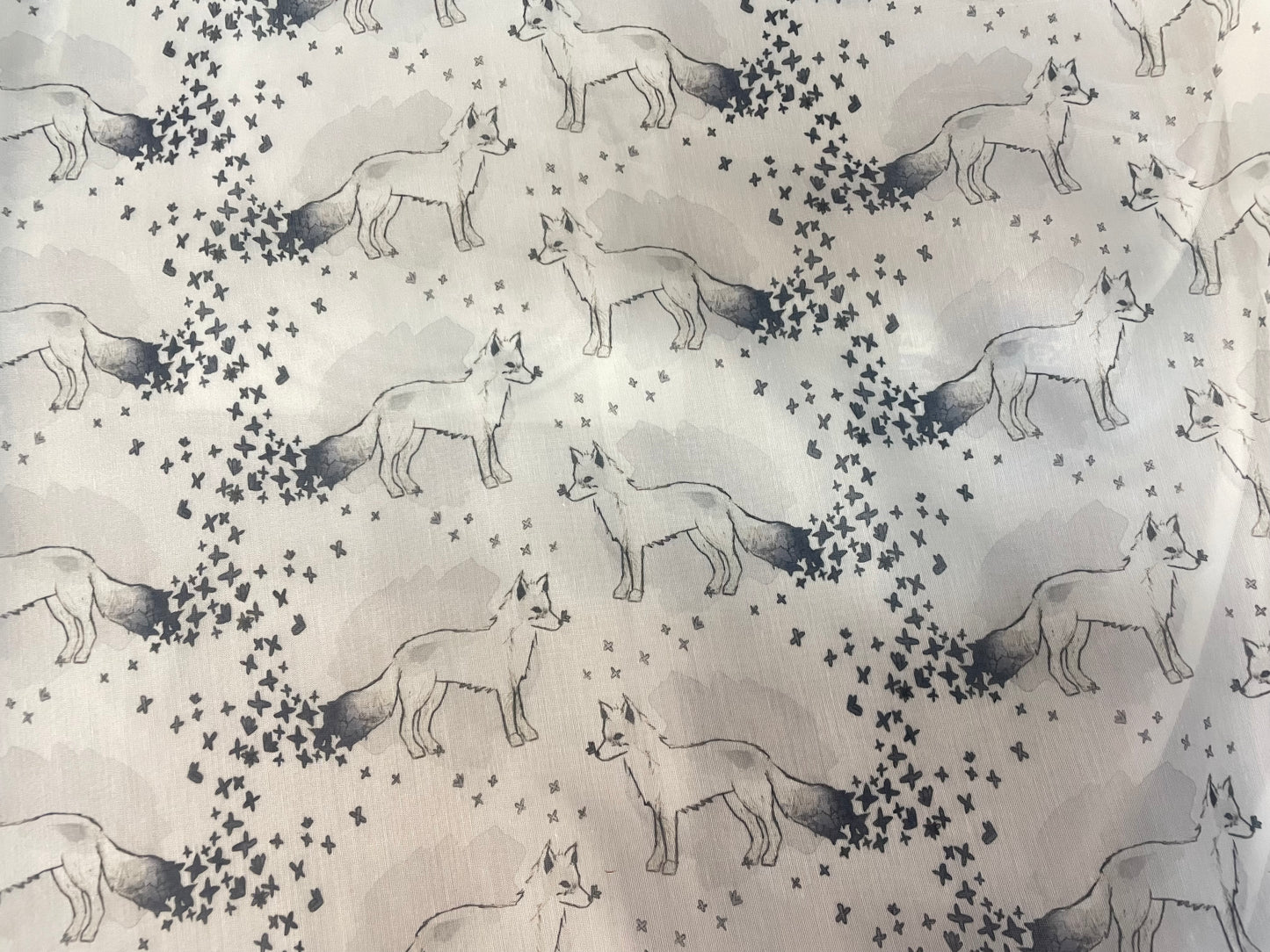 Artic Wolf Printed Poly Organza - Black, White & Grey