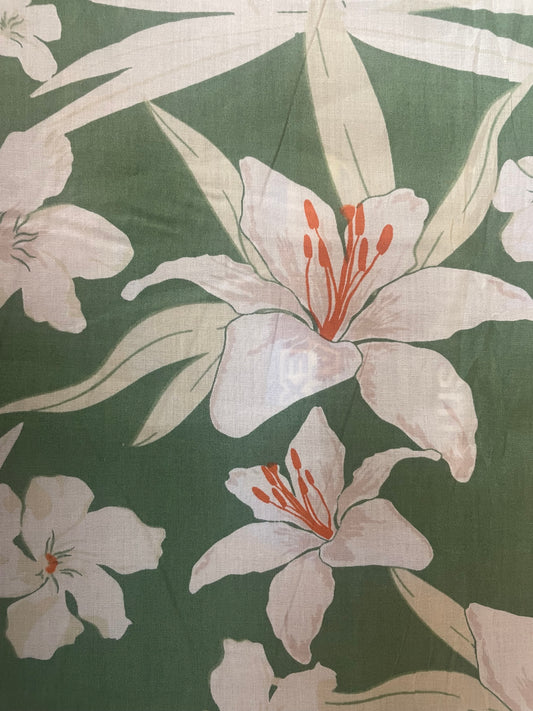 Floral Printed Lightweight Cotton - Green, White & Orange