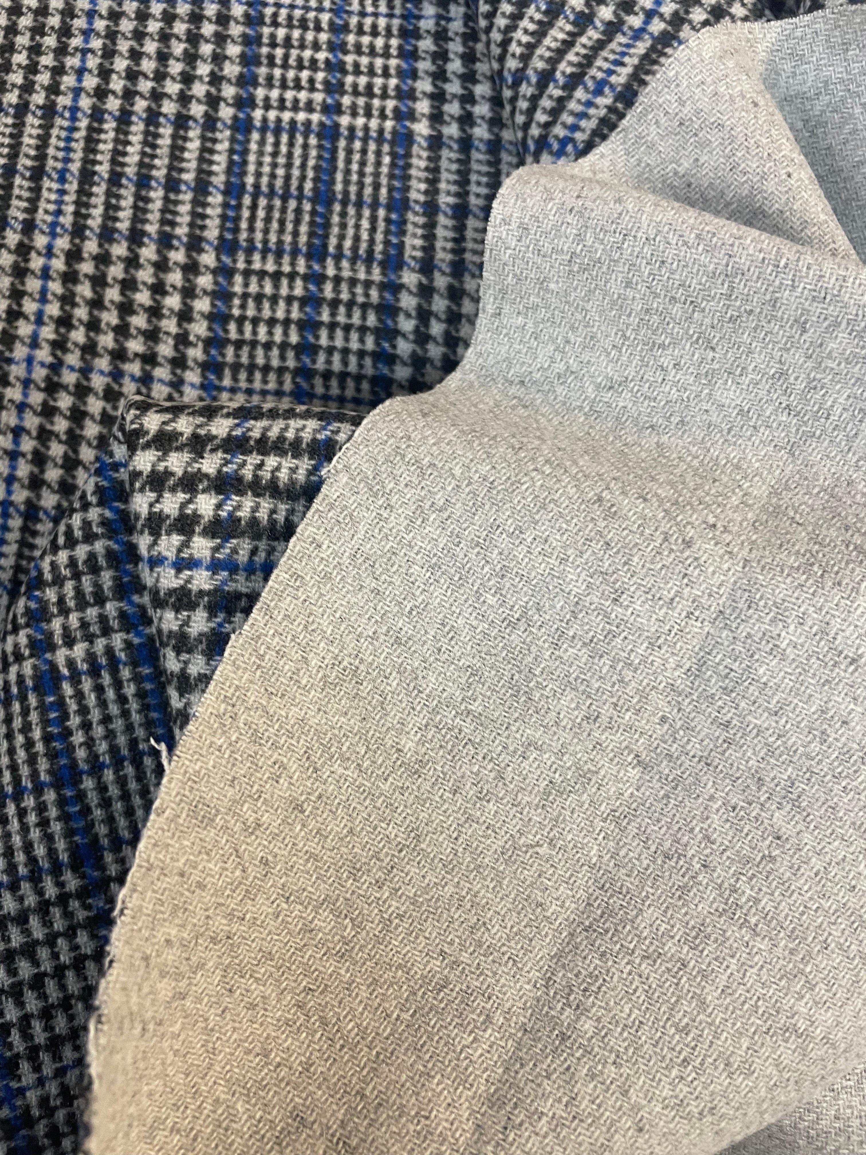 Italian Double Face Melton Wool - Houndstooth Plaid & Heathered