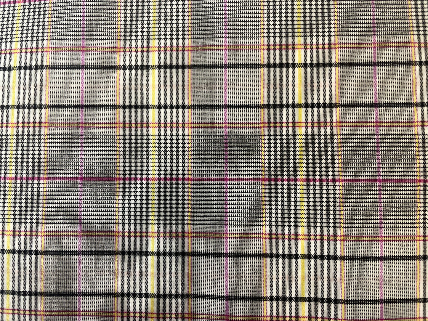 Stretch Plaid Poly Rayon Suiting - Black, White, Pink, Yellow & Orange