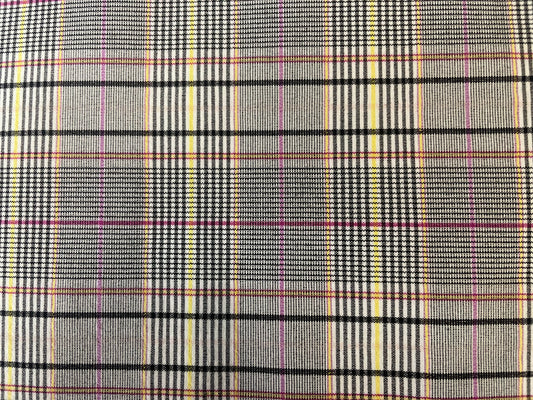 Stretch Plaid Poly Rayon Suiting - Black, White, Pink, Yellow & Orange