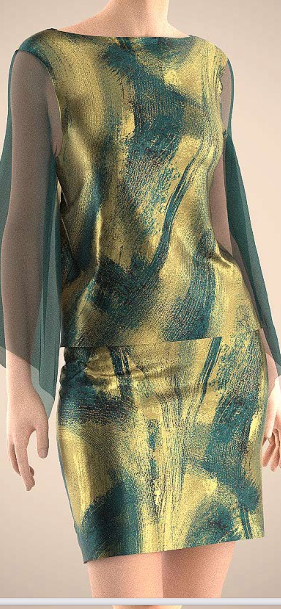 Digital Printed Rayon Charmeuse - Gold & Emerald Green