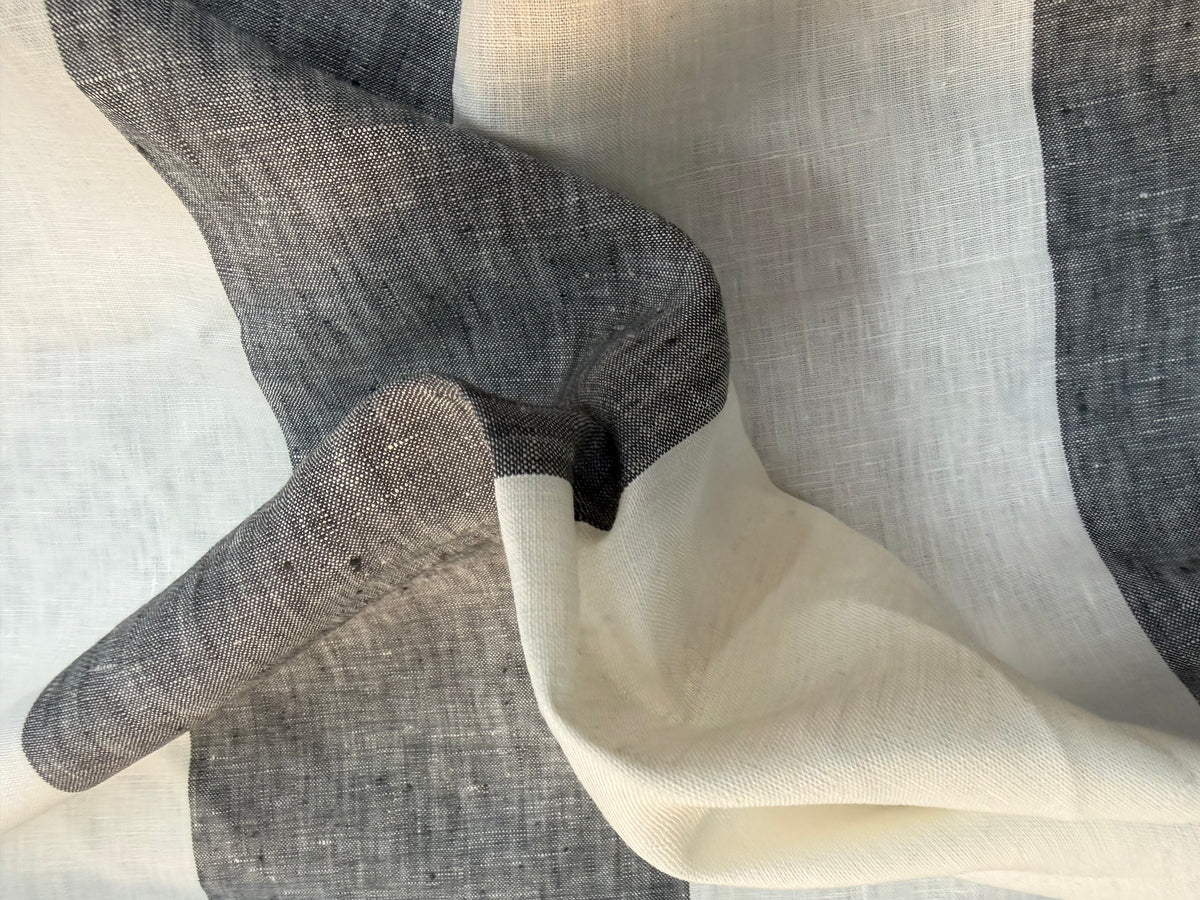 Wide Linen Stripe - Ivory & Grey