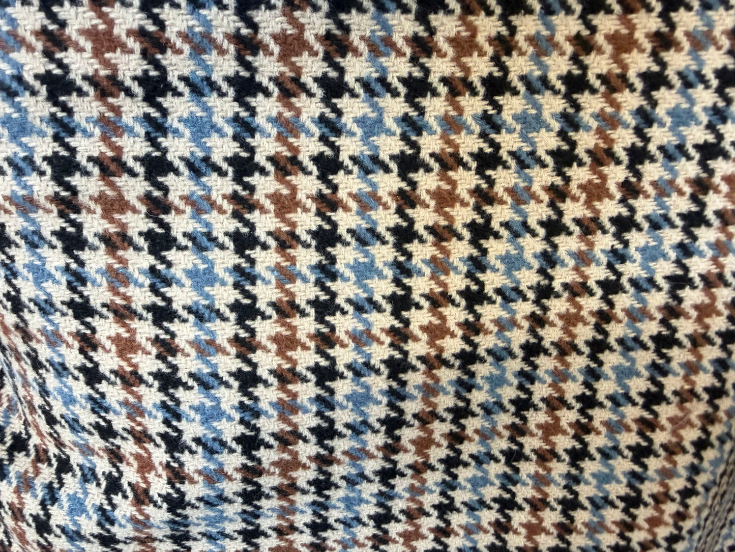Heritage Label - Italian Houndstooth Plaid Wool - Blue, Tan, White & Black