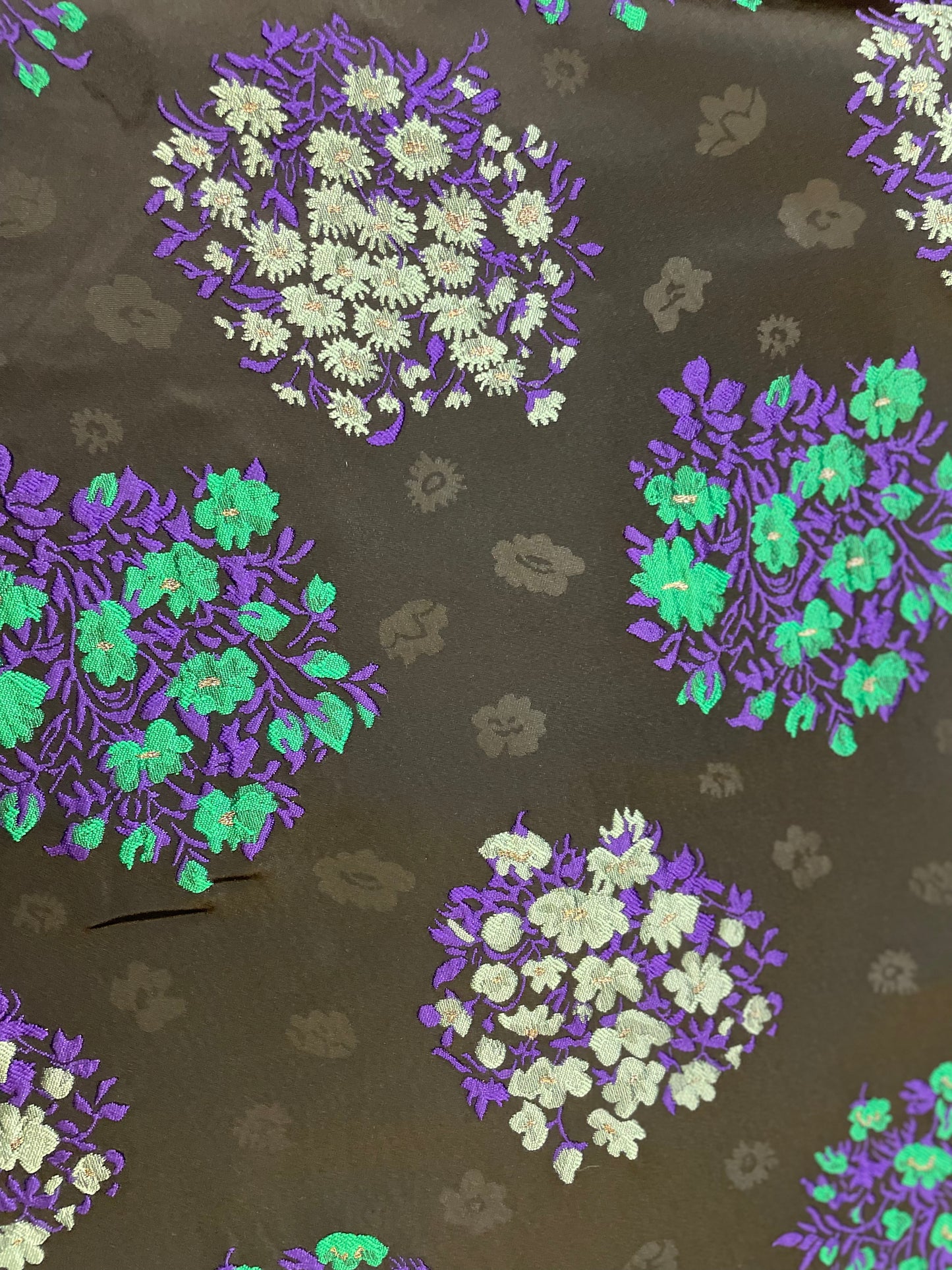 Designer Black, Purple & Green Floral Brocade