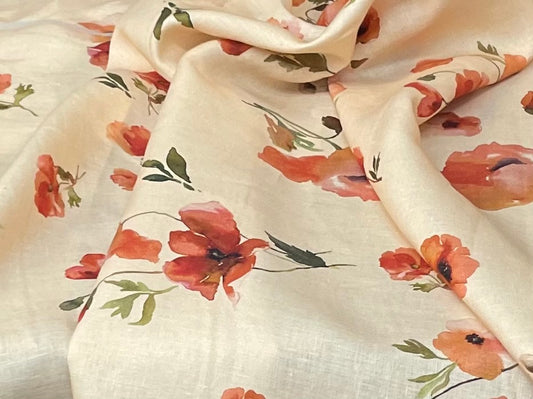 Watercolor Floral Printed Linen Ombre to Solid -  Peach, Orange & Solid Yellow