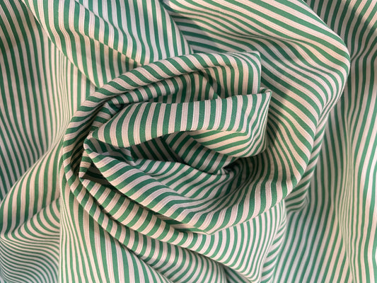 Italian Stripe Cotton Shirting - Kelly Green & Off White