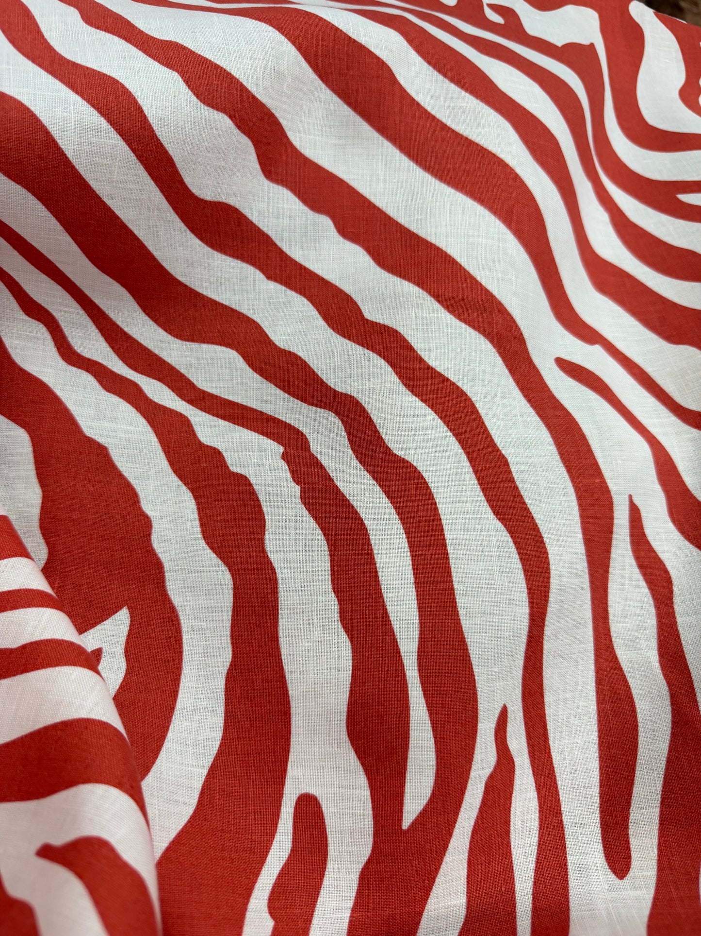 Linen - Zebra Print - Coral & White