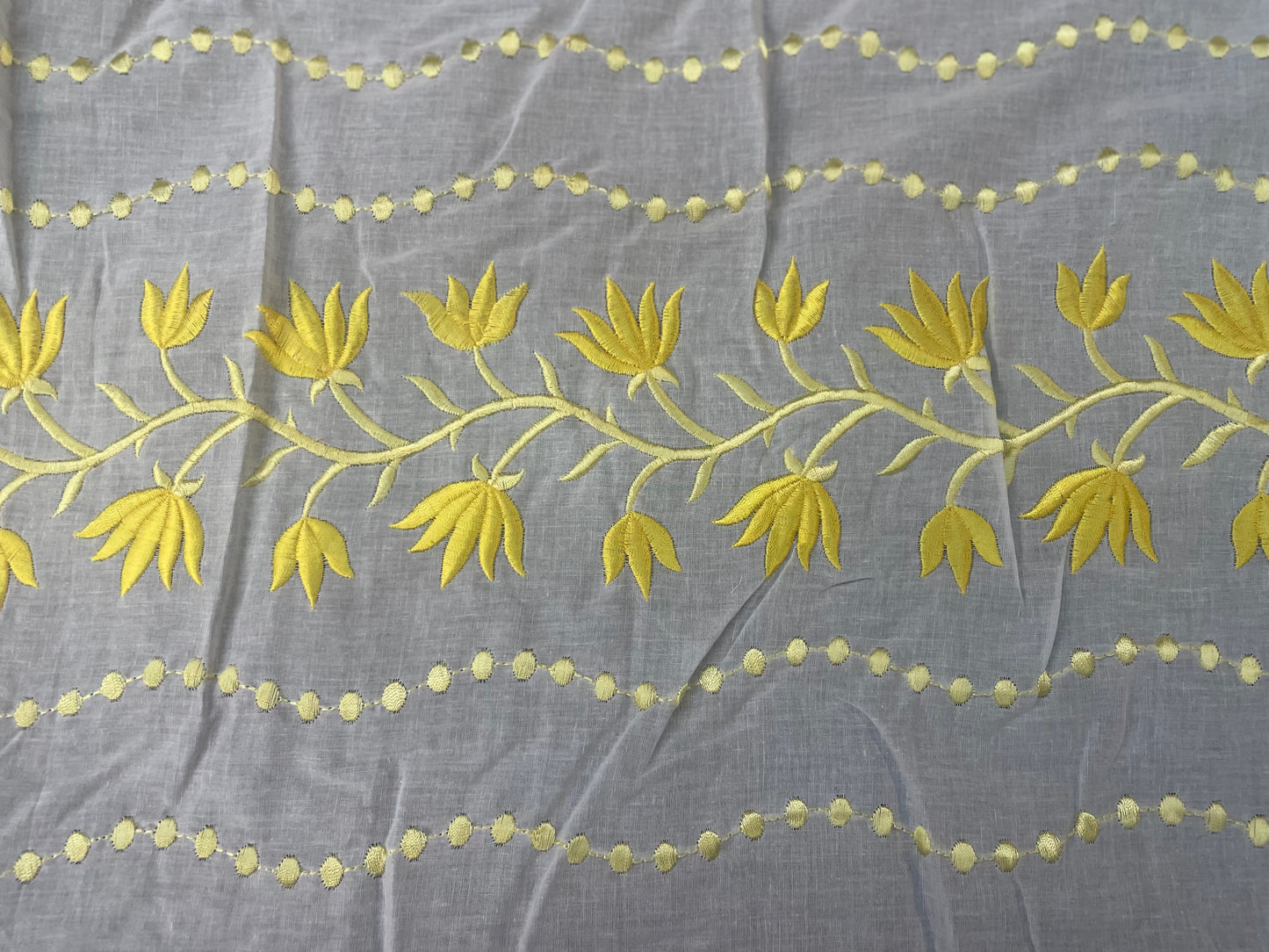 Eyelet & Floral Embroidered Cotton - Yellow & White