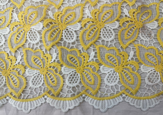 Floral Appliqued Cotton Lace - Summer Yellow & White